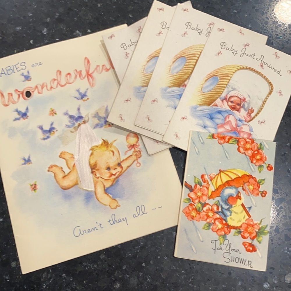 Vintage VTG Baby Shower Attival Cards Note Cards
